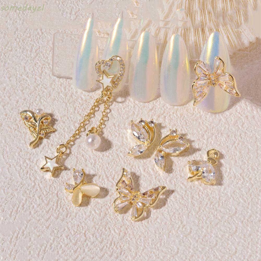 [Hàng mới về] Hạt nơ 3D bằng kim loại đính ngọc trai trang trí làm đẹp móng