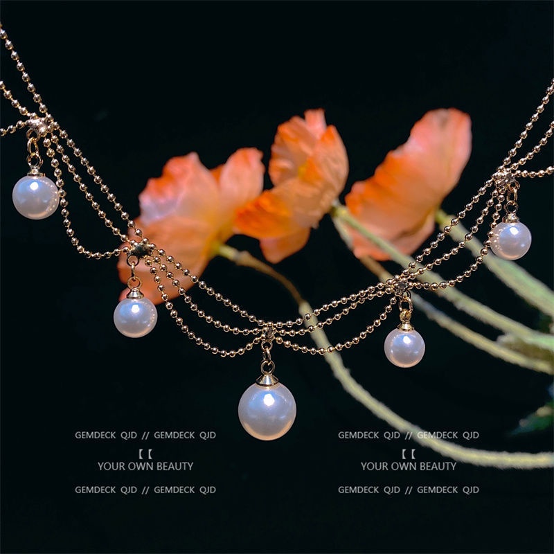 Dây Chuyền Nhiều Lớp Đính Ngọc Trai Phong Cách Công Chúa Cổ Điển Sang Trọng Dành Cho Nữ