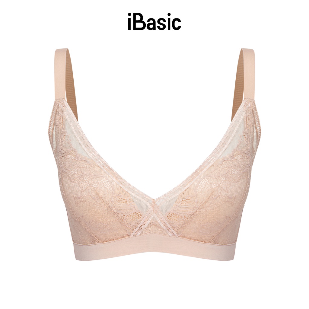 Áo ngực không gọng cổ V mút vừa ren demi iBasic BRAW141