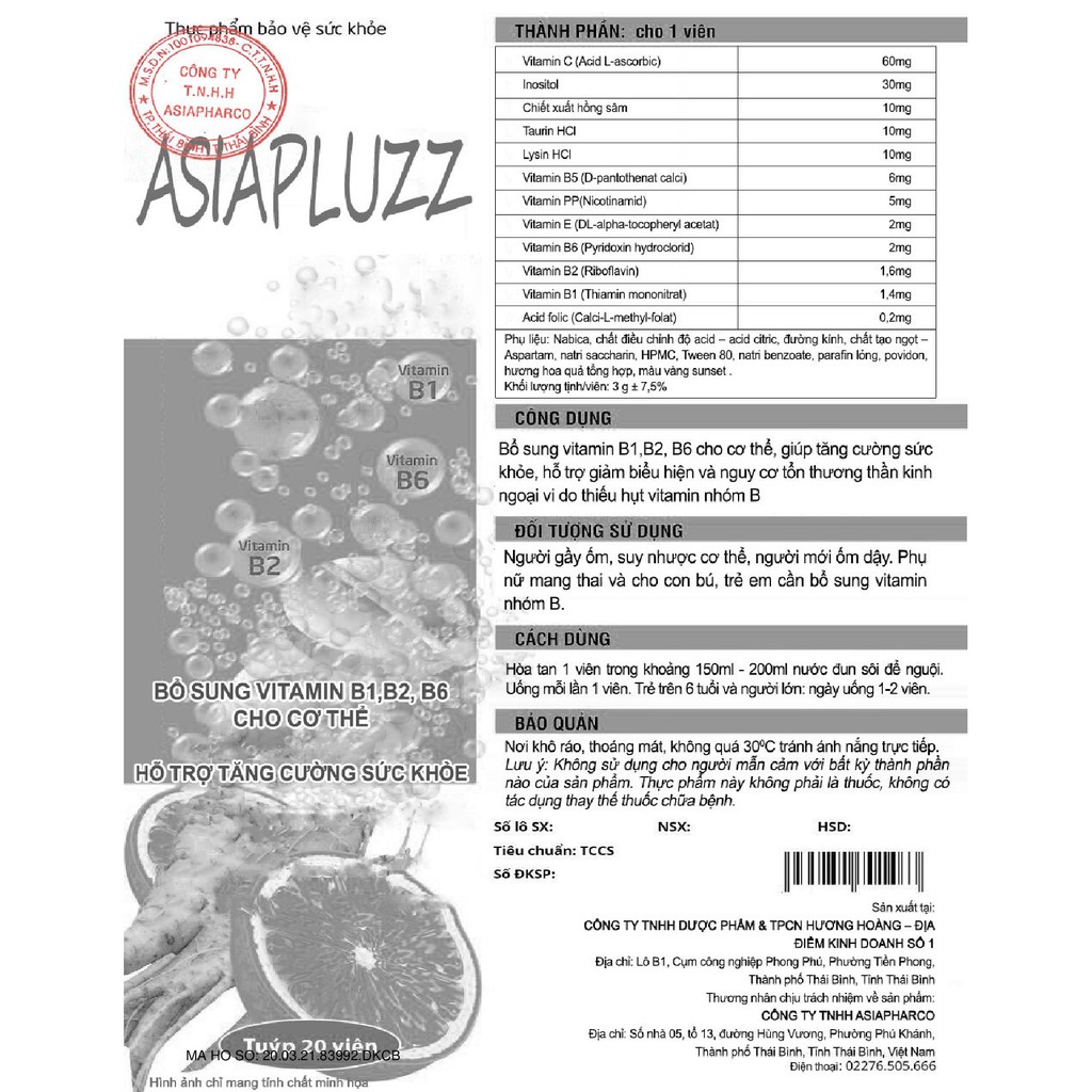 VIÊN SỦI ASIA PLUZZ Vị Cam  Tuýp 20 viên.