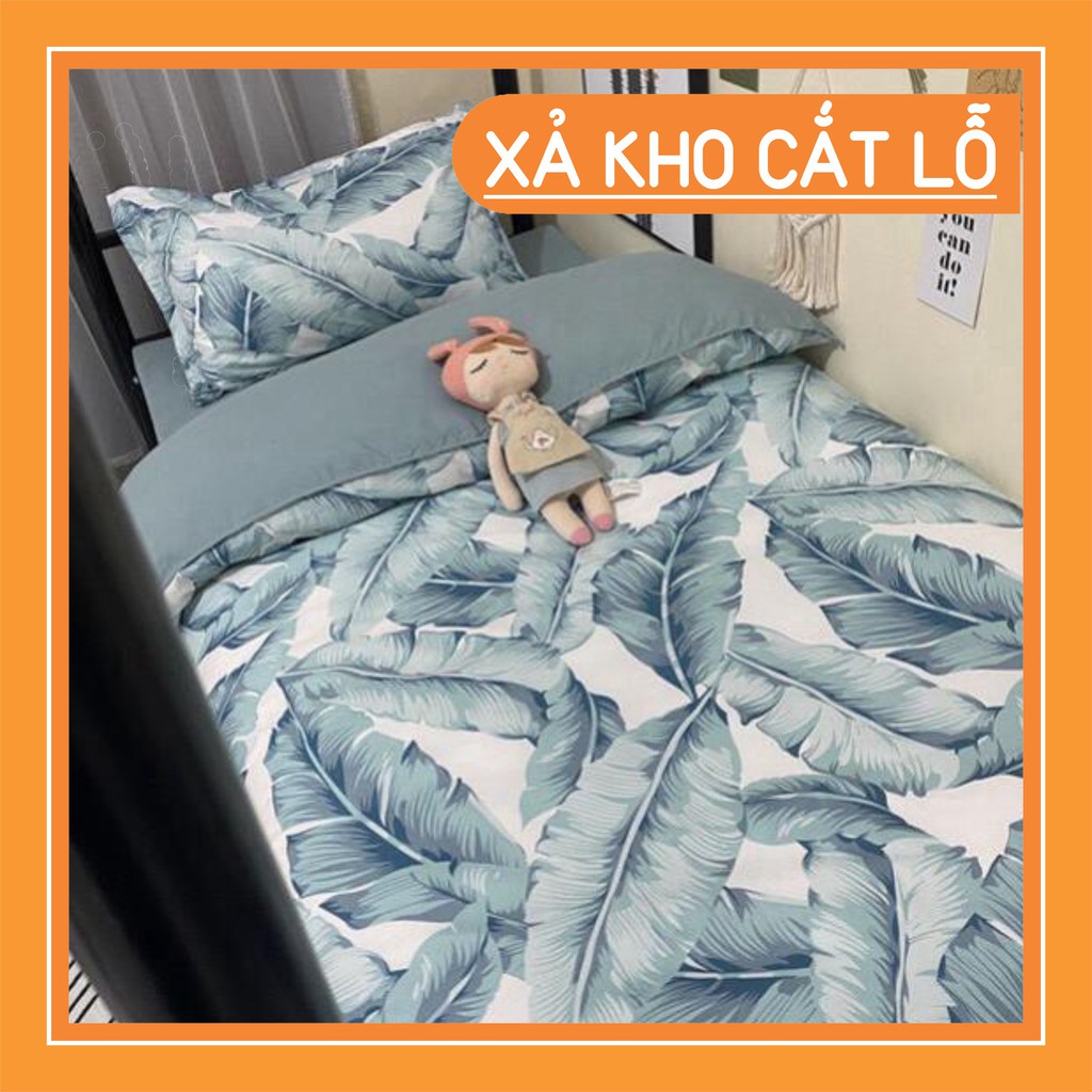 Chăn ga gối cotton poly Lá Chuối nhập khẩu bộ 4 món Chăn, ga , 2 vỏ gối Happy Bedding