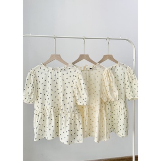 Áo babydoll tay phồng hoạ tiết cột nơ sau lưng dễ thương FIONA TOP - Sibling House