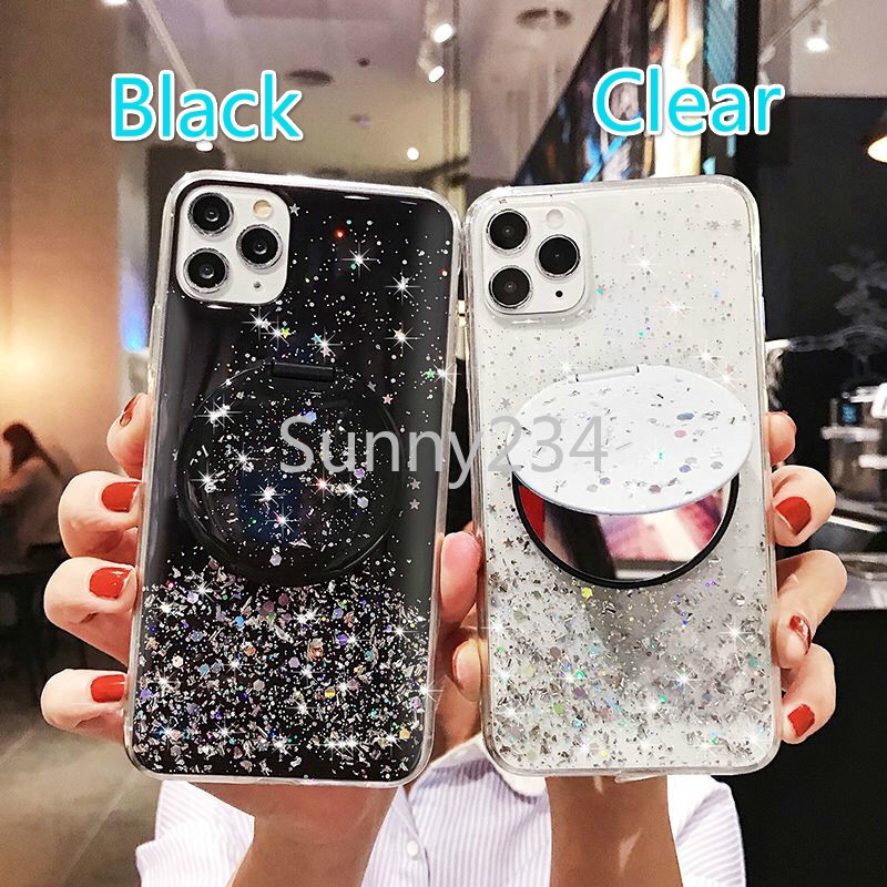 Ốp điện thoại mềm trong suốt lấp lánh có gương mặt sau cho Xiaomi Redmi 9A 9C 9 Note 9 Pro Max 7 8 Pro 8 8A