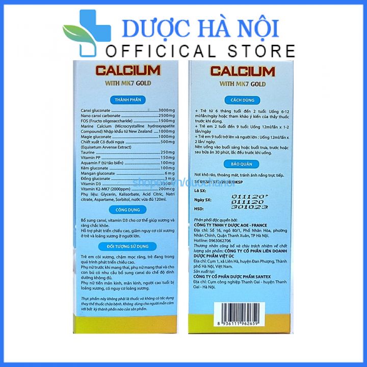 Canxi sữa Calcium with Mk7 Gold tăng chiều cao, chắc khỏe xương cho bé– Hộp 20 gói