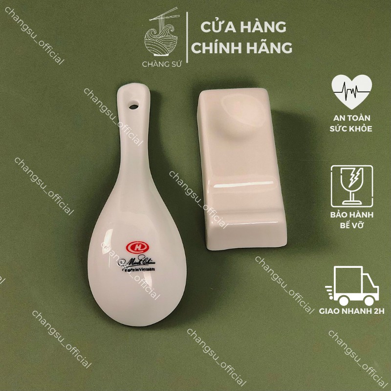 Thìa sứ trắng trơn và gác thìa đũa trắng trơn - Muỗng ăn dặm nhỏ dễ thương và gác đũa sứ Minh Châu