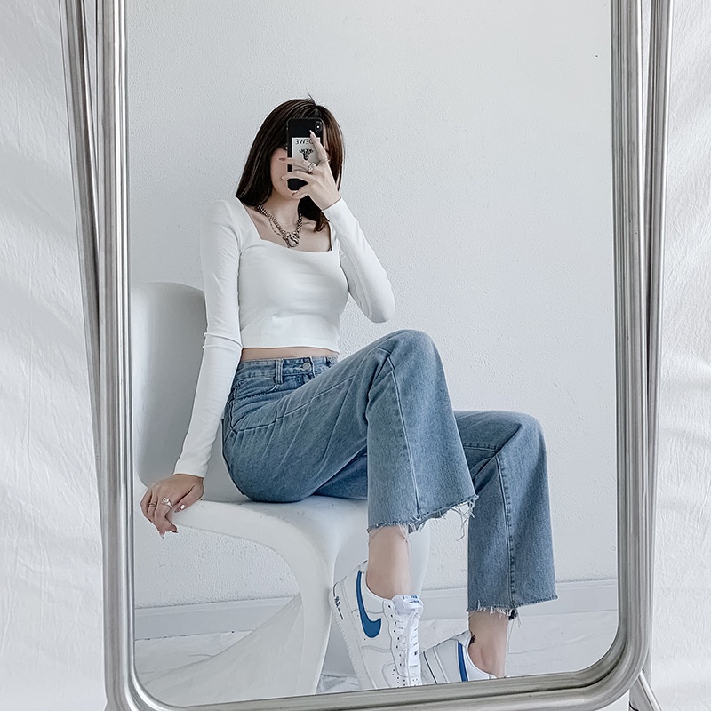 Quần denim Lưng Cao Thời Trang Đường Phố Cá Tính Cho Nữ