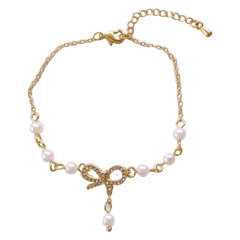 Vòng tay nơ nữ hạt châu mạ kim xinh đẹp