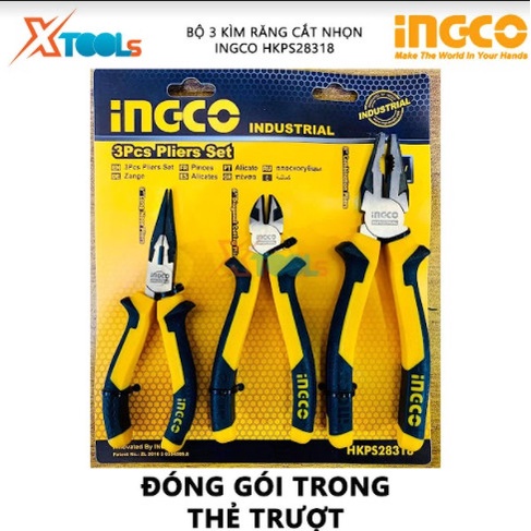 Bộ 3 kìm đa năng INGCO - TOTAL Kềm cắt, kềm răng điện, kềm mũi nhọn thép CrV siêu cứng bền cắt kẹp tuốt dây điện cáp kẽm