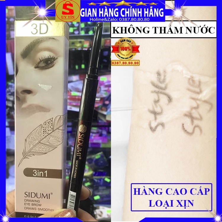 Bút chì kẻ mày 2 đầu 3 đầu phẩy sợi lâu trôi không thấm nước tốt chính hãng Sidumi hàn quốc cho da dầu mụn 3d 4d cứng