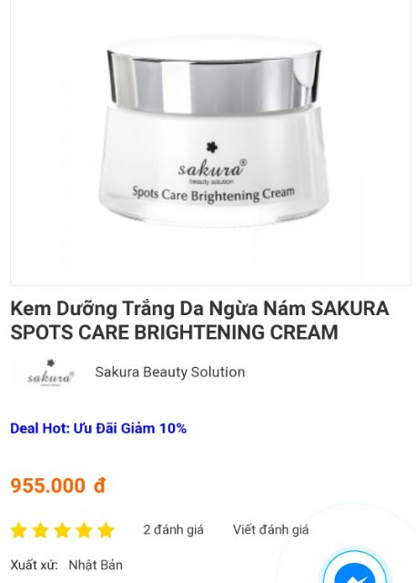 Kem Dưỡng Trắng Ngừa Nám Sakura Spots Care Brightening Cream