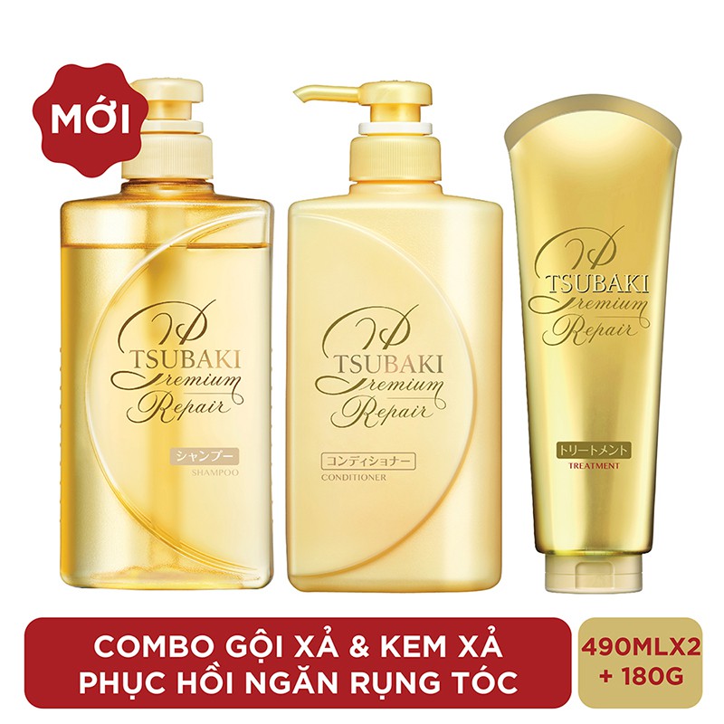 Combo gội xả và kem xả Phục hồi ngăn rụng tóc Premium Repair Tsubaki (490mlx2 + 180g) | BigBuy360 - bigbuy360.vn