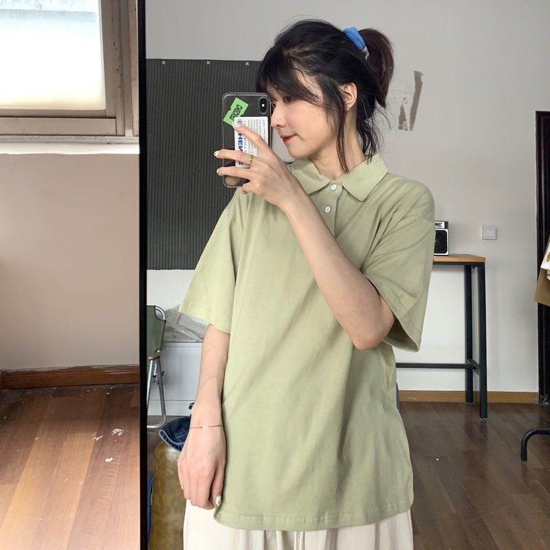 Áo thun polo nữ trơn basic unisex form rộng tay lỡ đẹp hàng Quảng Châu ANDOSA PL07