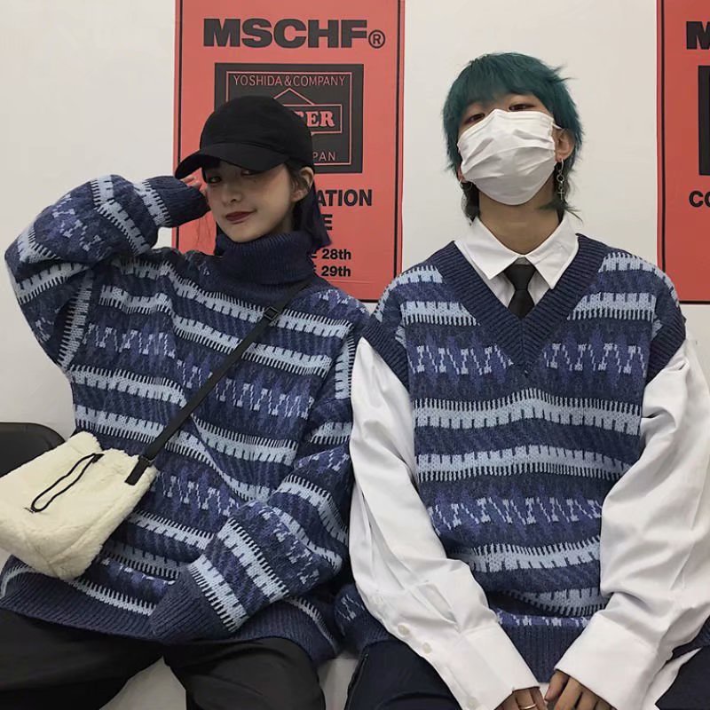 Áo Sweater Không Tay Dáng Rộng Phong Cách Retro Hàn Quốc Dành Cho Nam Và Nữ