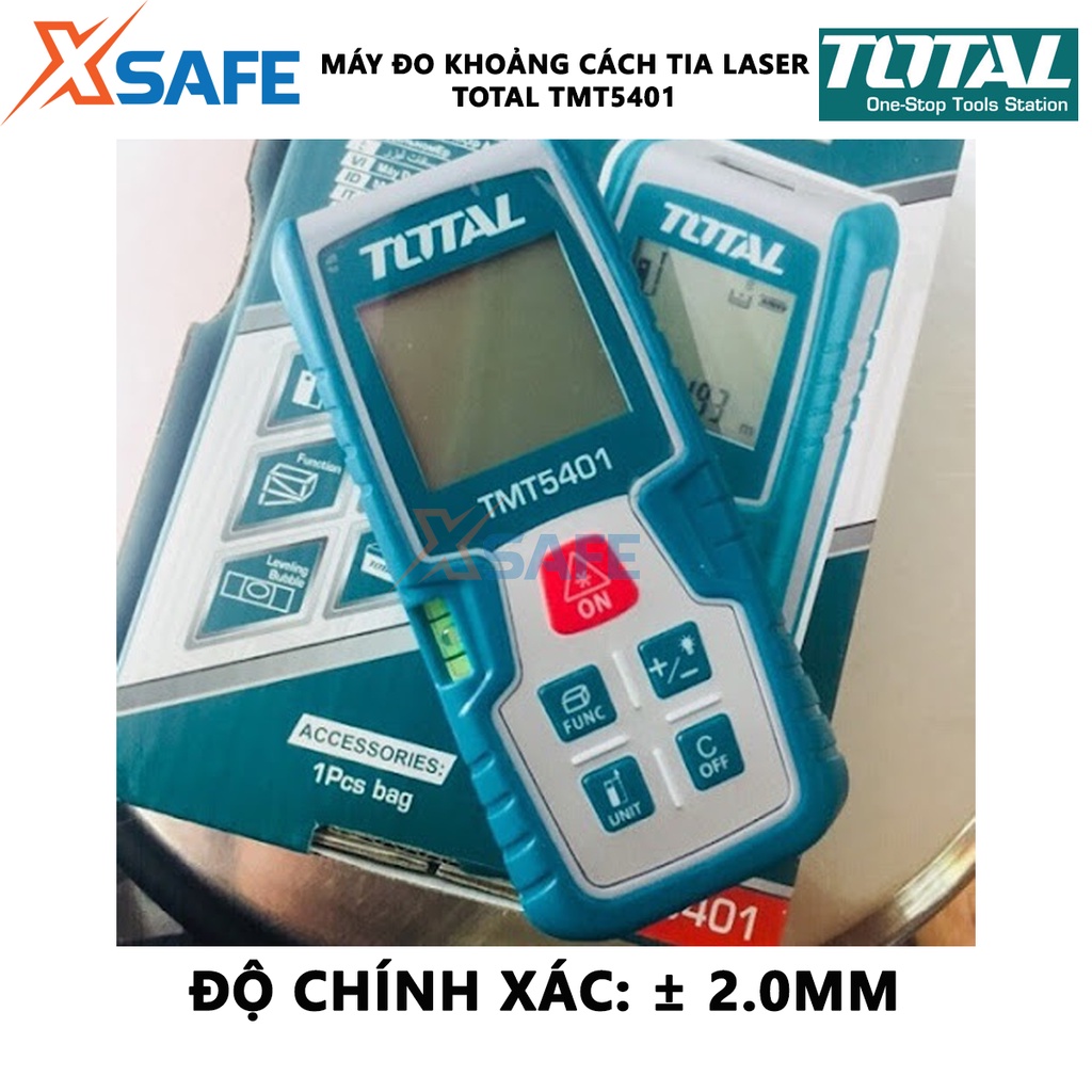 Máy đo khoảng cách tia laser TOTAL TMT5401 kỹ thuật số, phạm vi đo 0.2-40m các phép đo 50 giá trị, pin AAA, 2x1.5V