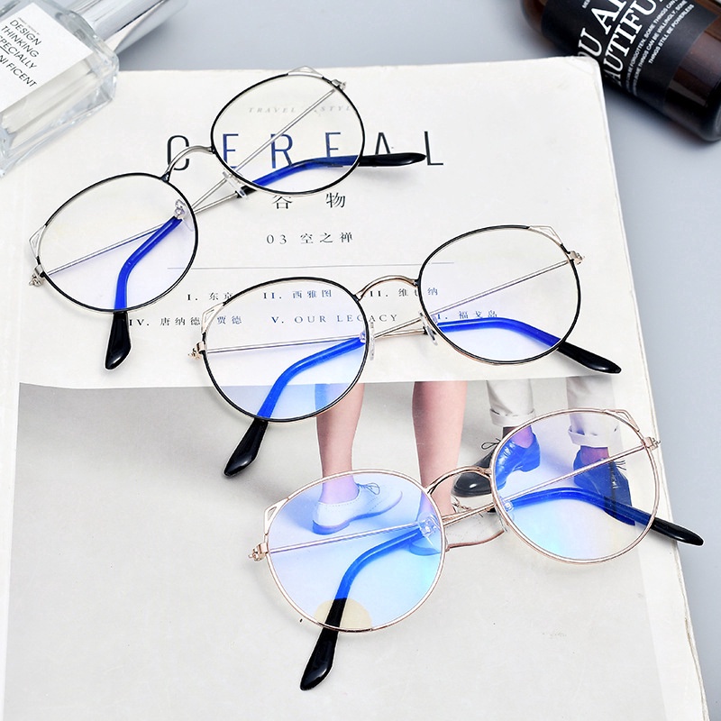 Mắt Kính Gọng Tròn Hình Tai Mèo Dễ Thương Phong Cách Hàn Quốc Cho Nữ