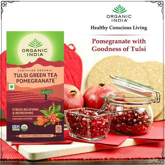 Trà tulsi hoa lựu - Organic India Tulsi Green Tea Pomegranate - bollybeauty