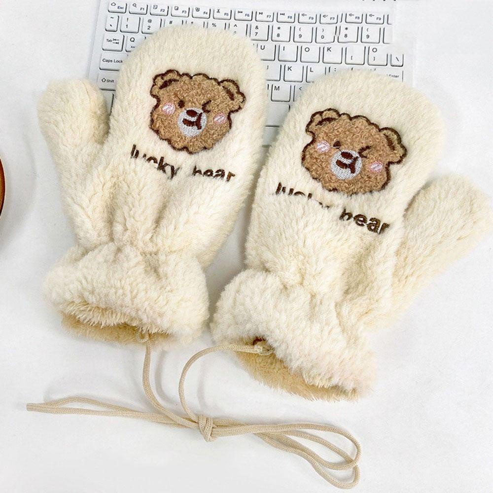 MIHAN1 Găng Tay Lông Xù Dày Dặn Ấm Áp Hình Gấu Dễ Thương Chống Lạnh Dùng Khi Lái Xe Ngoà
