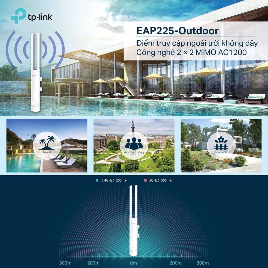 Bộ phát wifi Trong Nhà / Ngoài Trời Gigabit tốc độ AC1200 MU-MIMO EAP225-Outdoor chống nước