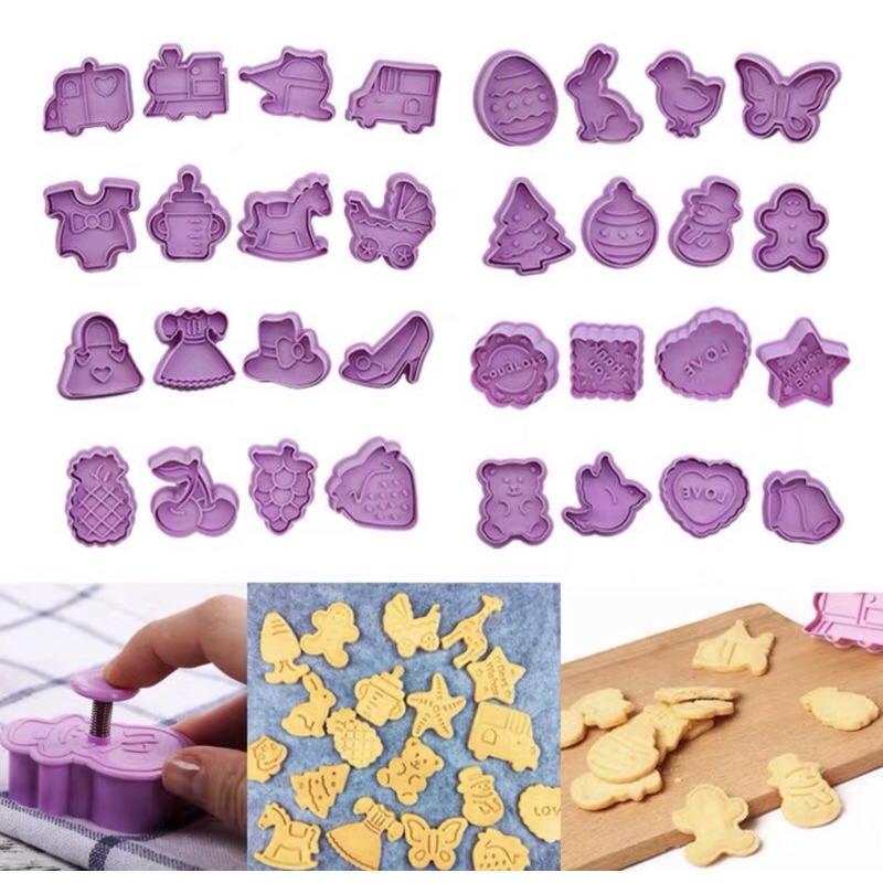 Khuôn 3D sét 4 hình khác nhau nhấn bánh quy siêu xinh