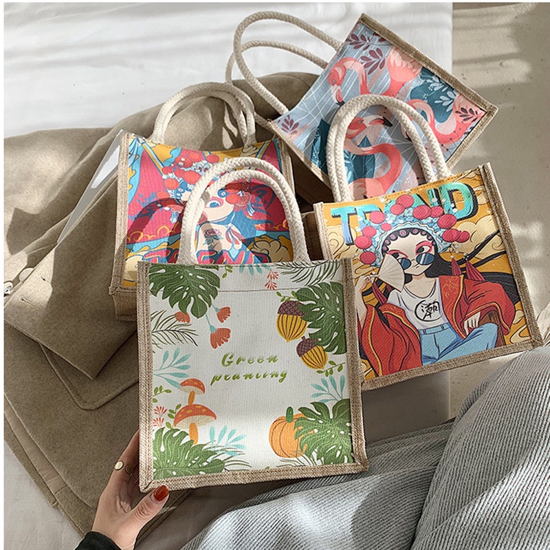 Túi cói tote mini canvas nữ đi biển đẹp đi chơi thời trang dễ thương cute cá tính phong cách Vintage hana