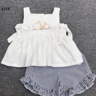 Set bộ bé gái thêu thỏ trắng