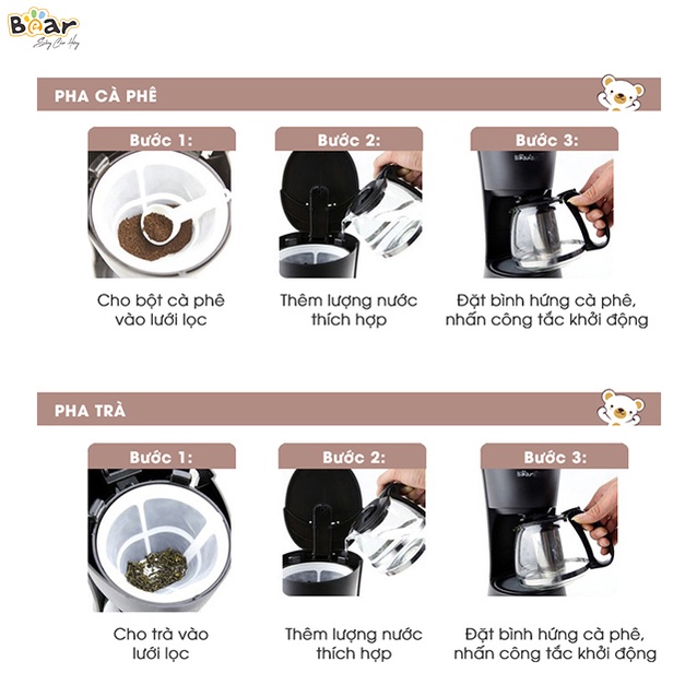 Máy Pha Cafe Mini Bear Đa Năng Công Nghệ Kiểm Soát Giữ Nguyên Hương Vị - CF-B06V2