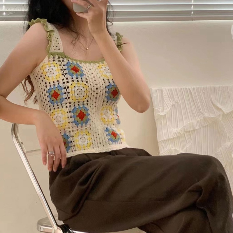 Ivy Áo hai dây Móc Không Tay Ngọt Ngào Mặc Hàng Ngày Đi Biển Mua Sắm Ngày