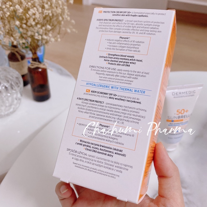 kem chống nắng cho da nhạy cảm, mẩn đỏ giãn mao mạch Dermed sunbrella spf50+ sun protection with fragile capillaries