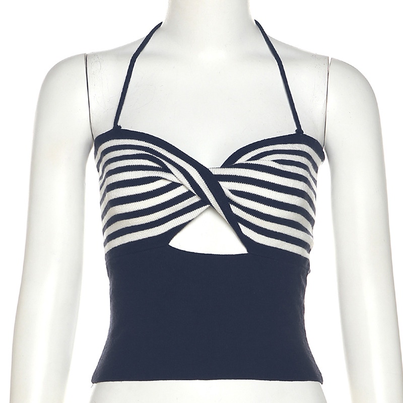 Áo Tank Top Hở Lưng Kẻ Sọc Thời Trang Đường Phố Gợi Cảm Cho Nữ