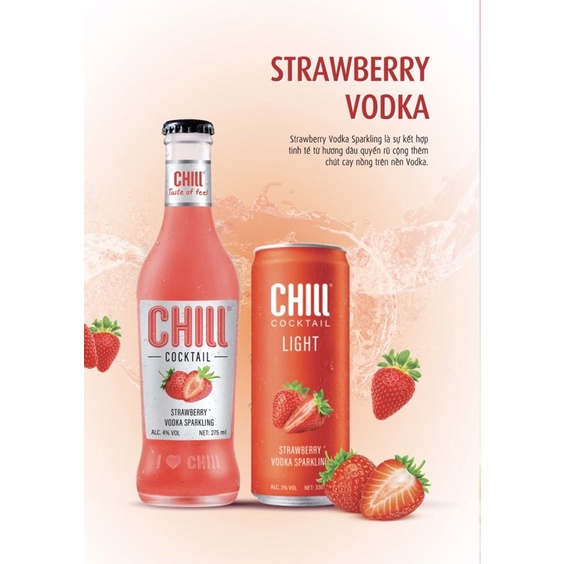 Nước Trái Cây Lên men Chill Cocktail Light Strawberry Vodka Sparkling 3% 330ml- Vị Dâu