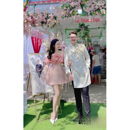 Đầm dự tiệc cưới TRIPBLE T DRESS dáng phối bẹt vai voan kính hạt ngọc - size S/M/L - MS412V