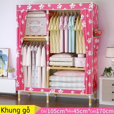 (Bảo hành )Tủ vải treo quần áo khung gỗ cao cấp 2 buồng 4 ngăn size 1.05m