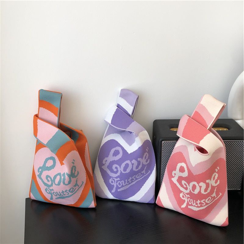 Túi Tote Đeo Dưới Cánh Tay Dệt Kim Thiết Kế Trái Tim Đôi Thời Trang Mùa Hè Hàng Mới 2022 Dành Cho Bạn Nữ