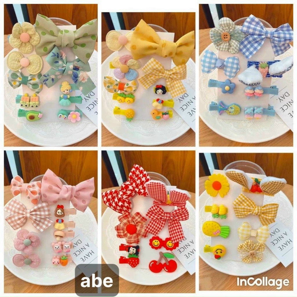 Set 8 kẹp tóc nơ/ hoa nhiều màu dễ thương cho bé -MS08