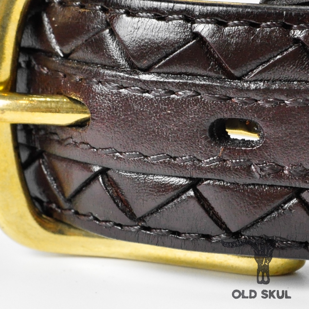 Dây thắt lưng da đan kết bản 38mm Old Skul, khóa đồng thau, phong cách vintage DL262