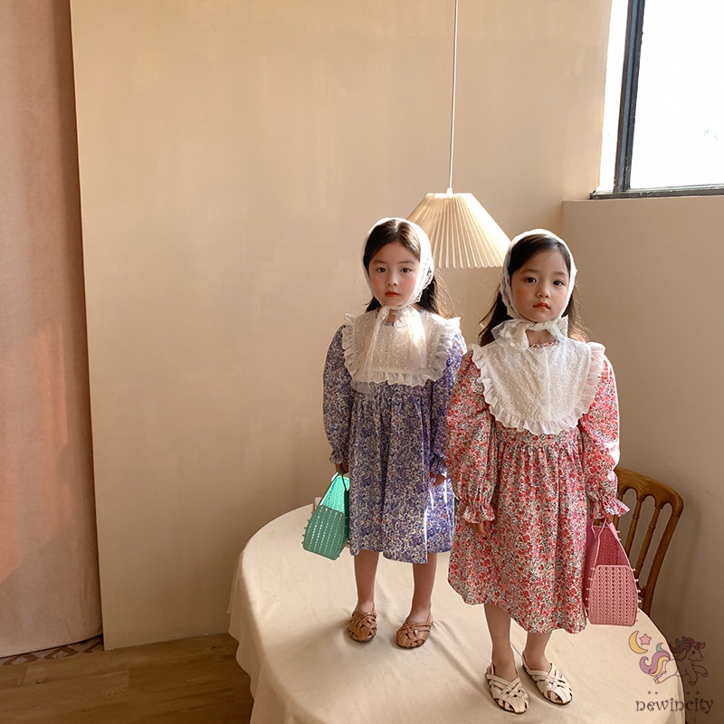 Đầm Công Chúa Tay Phồng Dài Phối Ren Hoa Phong Cách Hàn Quốc Thời Trang Mùa Thu Cho Bé Gái