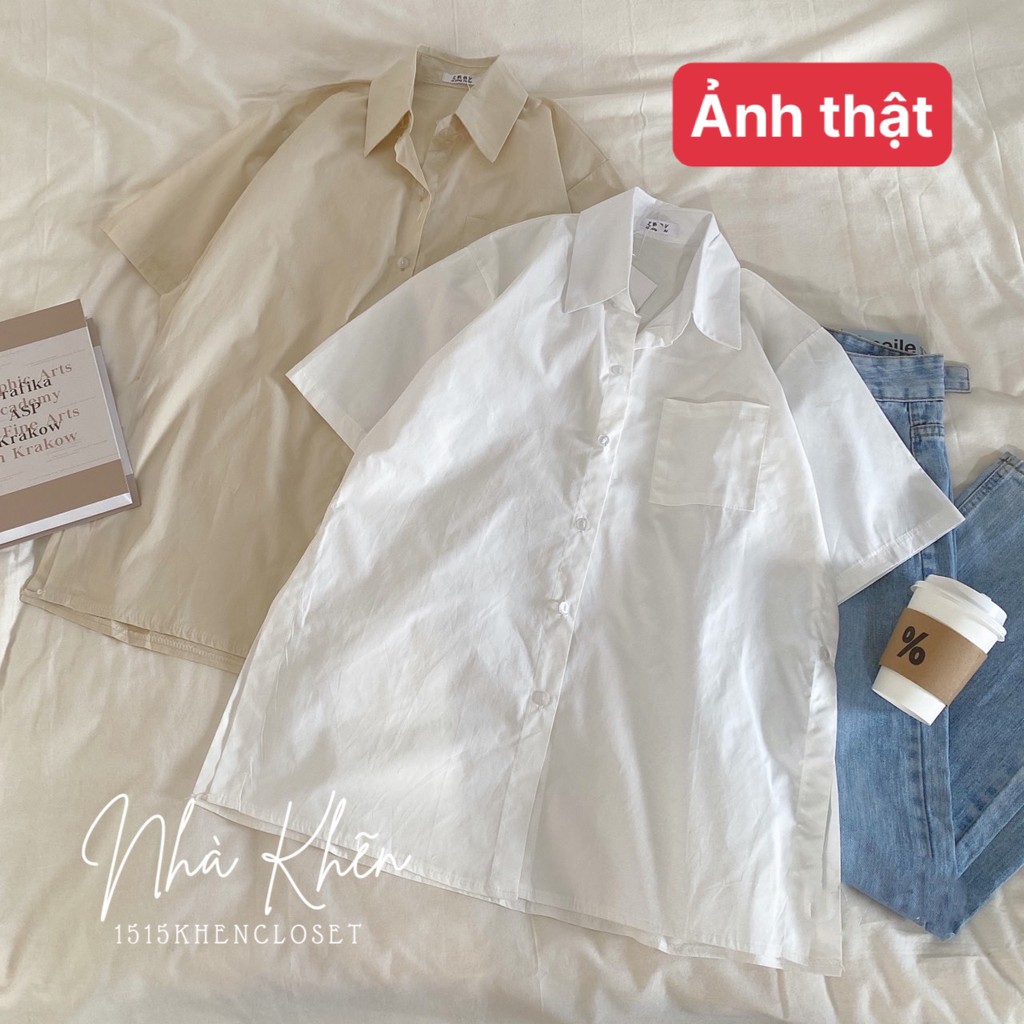 Áo sơ mi tay ngắn xẻ tà 2 bên