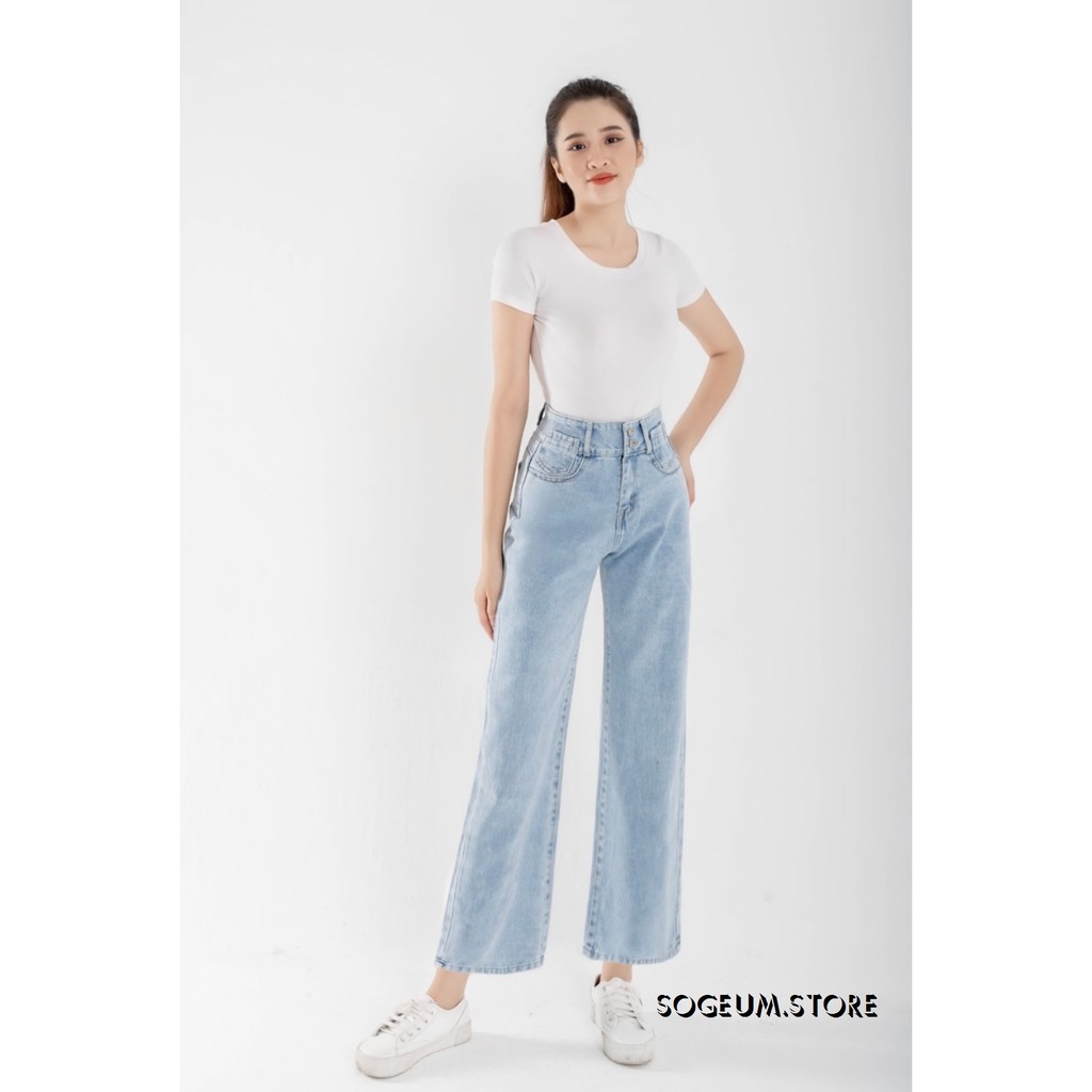 Quần jean nữ ống rộng, Quần bò nữ cạp lưng cao dáng suông chất bò dầy dặn Sogeum.store Q125 | BigBuy360 - bigbuy360.vn