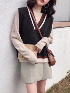 Áo len gile cổ tim style hàn quốc