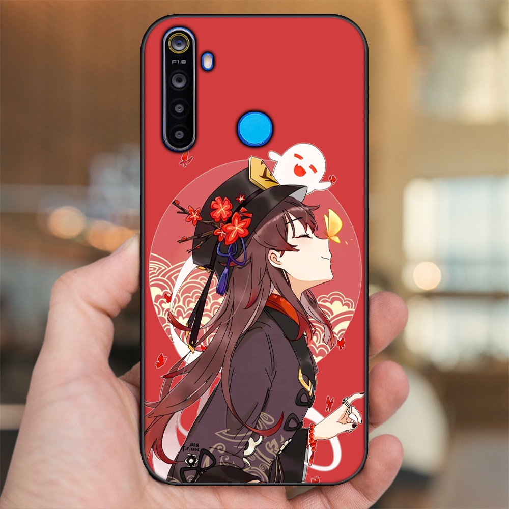 Ốp lưng Realme 5, 5 Pro viền đen in hình Hutao Genshin Impact