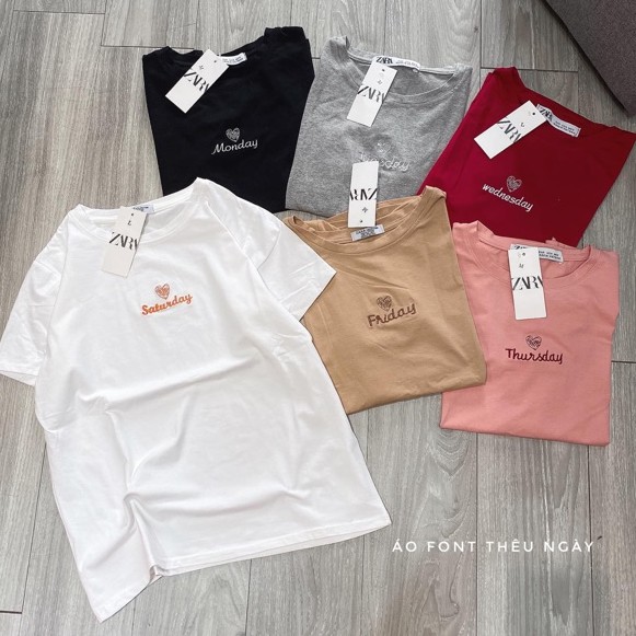 [ Mã WASTAPR giảm 10K đơn 50K] áo phông phom rộng thêu chữ Friday chất cotton