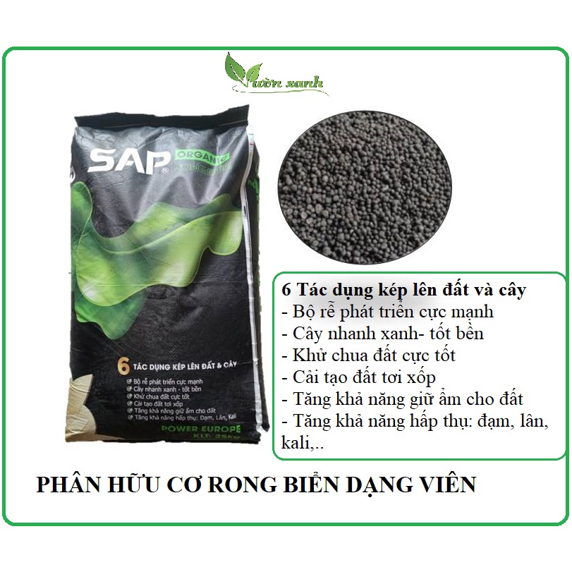 Phân bón hữu cơ rong biển dạng viên . Dùng cho rau sạch, hoa cây cảnh và cây ăn trái