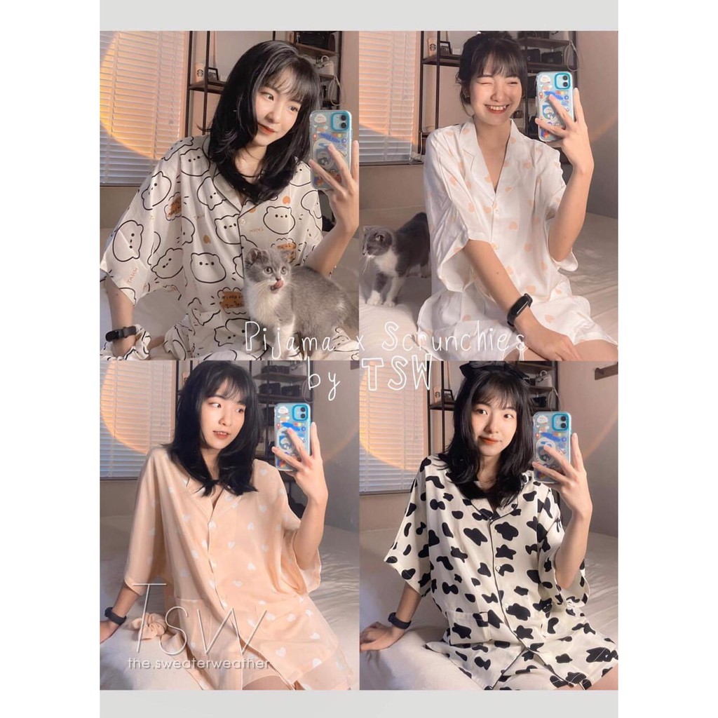 Bộ đồ ngủ pizama cộc tay in hình cute cao cấp , bao chất đẹp , kèm ảnh thật tại shop, Unisex Store
