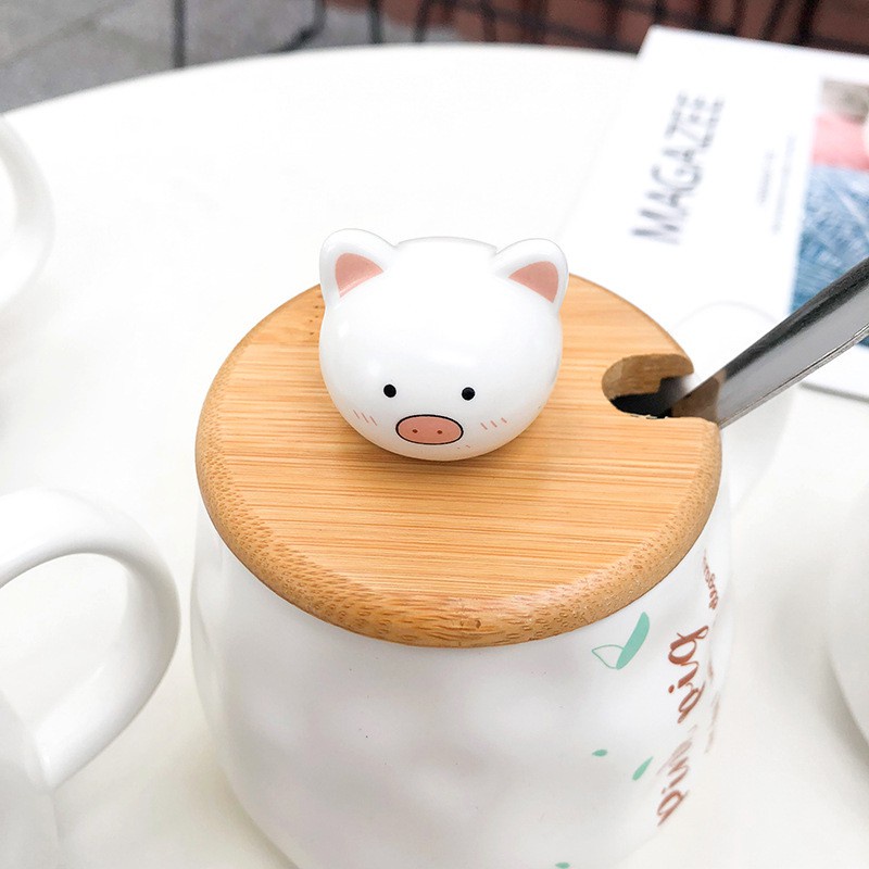 [Mẫu mới] Ly sứ có nắp dễ thương PINK PIG cực đẹp