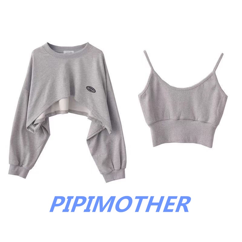 Set Áo Thun Lửng Không Tay + Quần Dài Lưng Cao Thời Trang Nữ