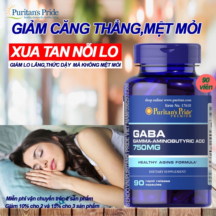 Viên uống an tâm NGỦ NGON Gaba puritan's pride 750mg 90 viên nhập khẩu từ Mỹ