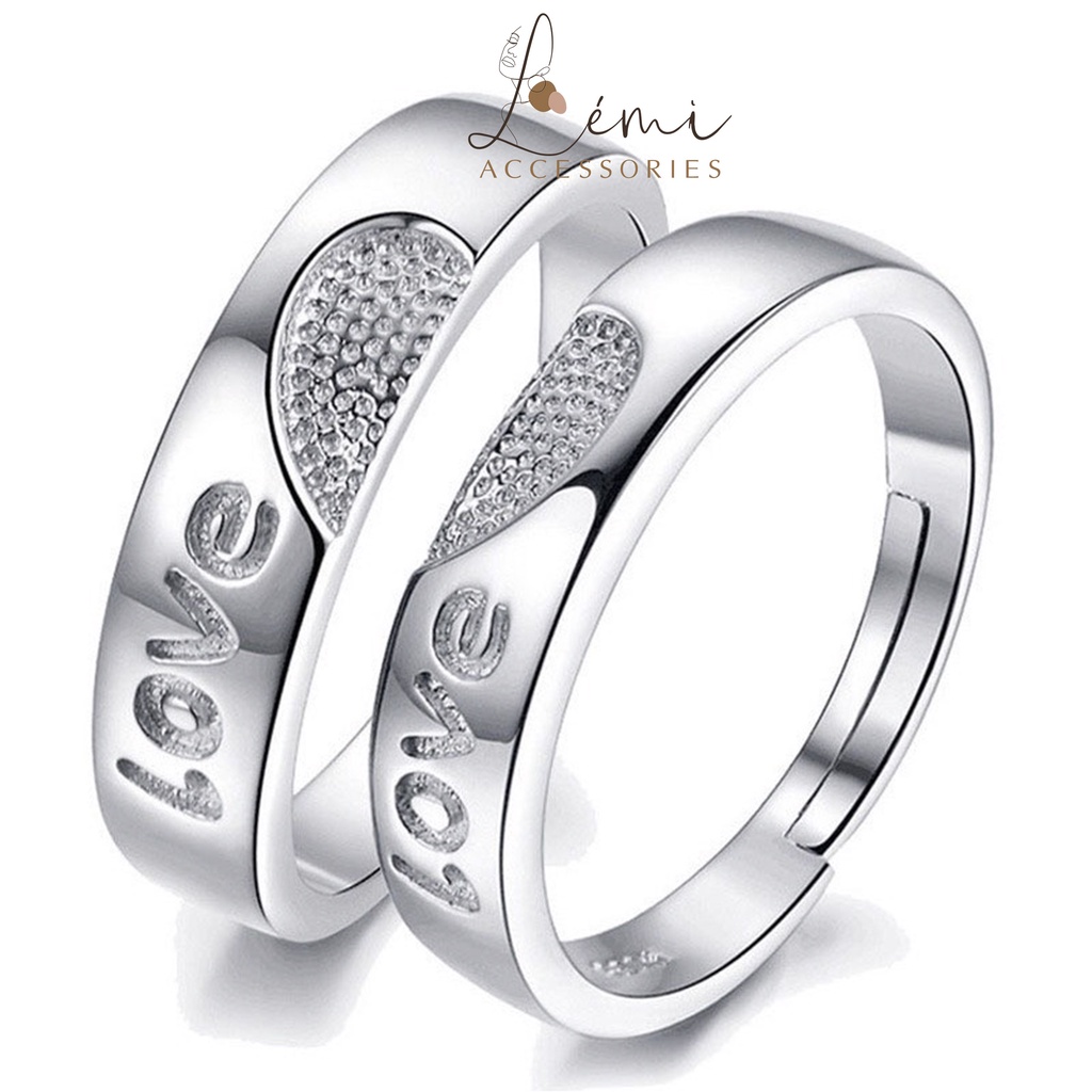 Nhẫn đôi mạ bạc s925 khắc lazer chữ love bền màu có thể điều chỉnh size theo kích thước ngón tay Lemi accessories