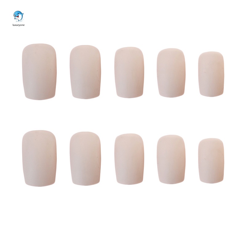 [Hàng mới về] Set 24 móng tay giả màu kaki trơn đầu vuông dài vừa kèm keo dán cho nữ