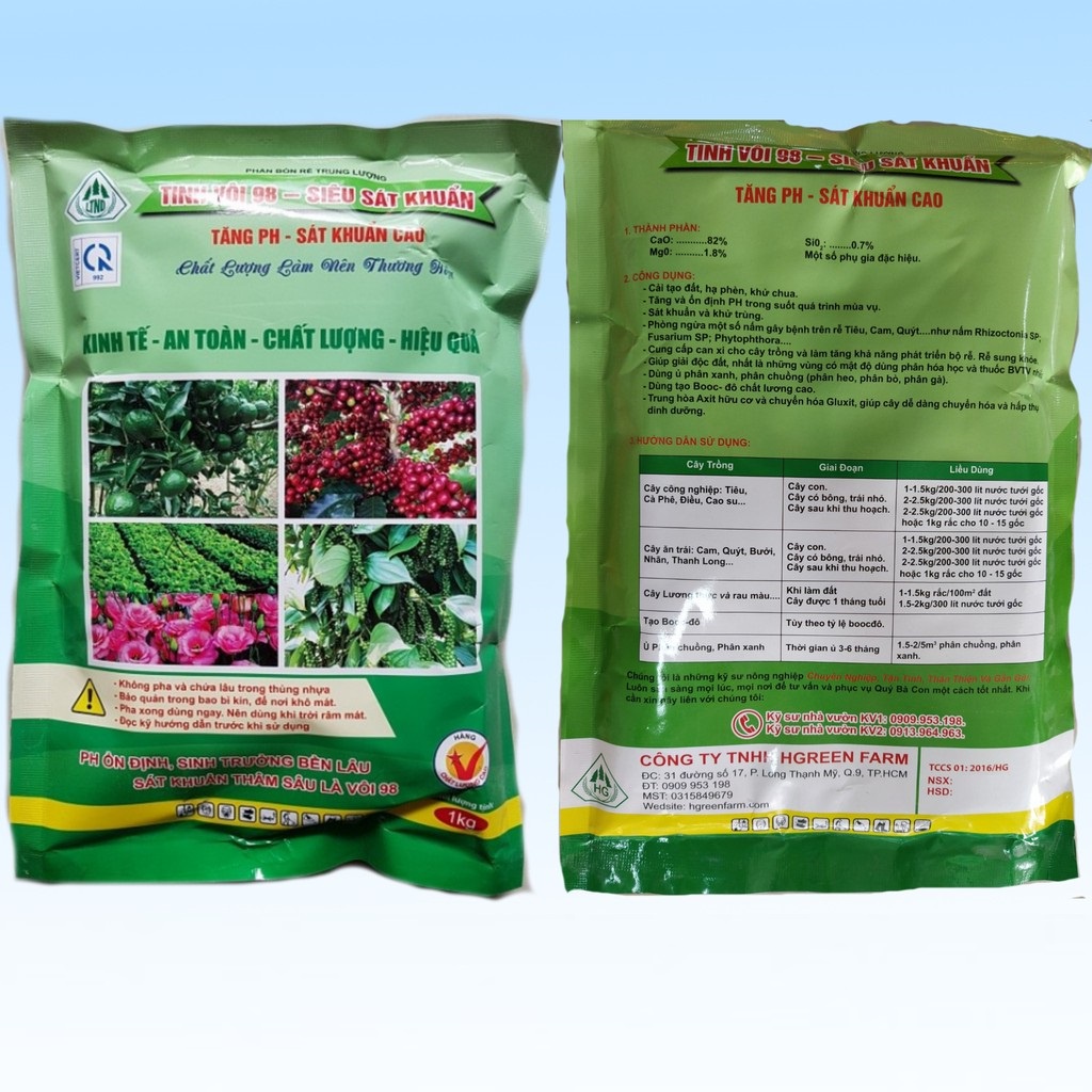 Tinh Vôi 98 gói 1kg, Siêu Sát Khuẩn Khử Trùng - Hạ Phèn, Khử Chua Đặc tính phân bón rễ trung lượng tinh vôi 98%