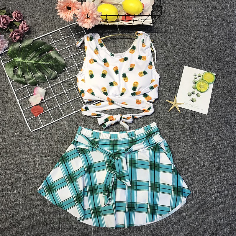 Đồ Bơi Đi Tắm Biển Nữ Hai Mảnh Áo Họa Tiết Quả Dứa Váy Caro Cách Điệu | BigBuy360 - bigbuy360.vn